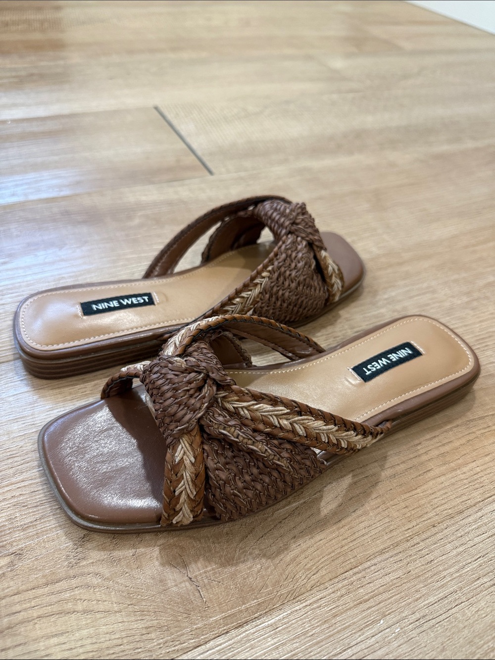 Nine West Tan/Brown Braided Slide Sandals